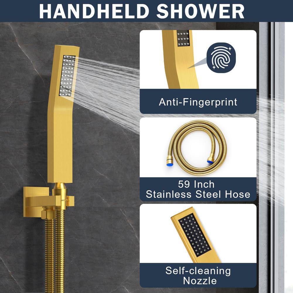 CRANACH 8-Spray 12 in. Wall Mount Dual Shower Head and Handheld Shower Head 2.5 GPM with 6-Jets in Brushed Gold(Valve Included) SRSFS-1017-GD12