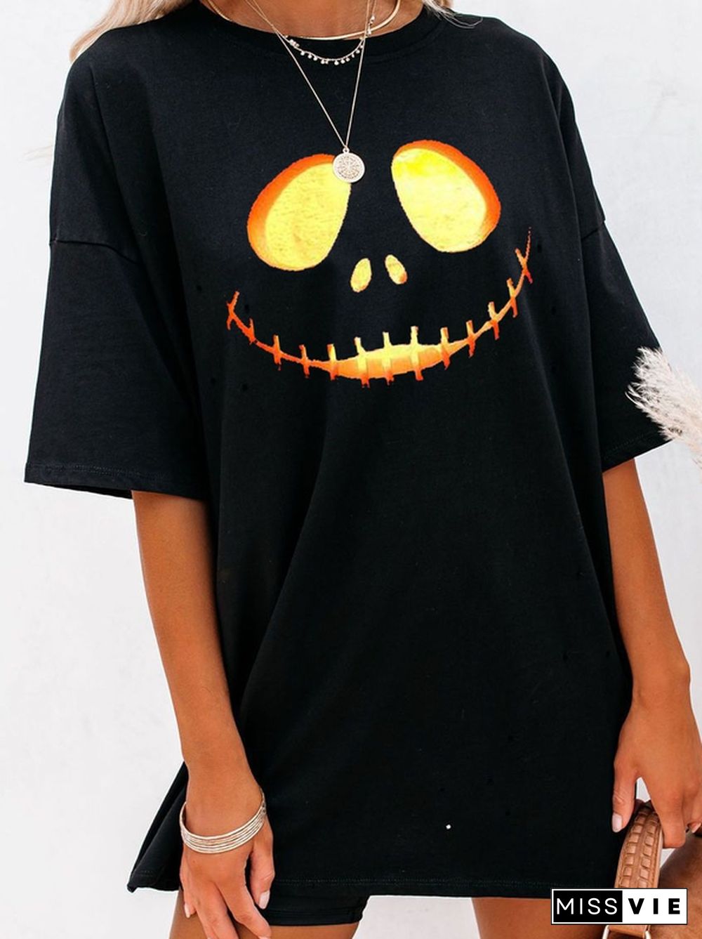 Halloween Scary Face Print Short-sleeved T-shirt