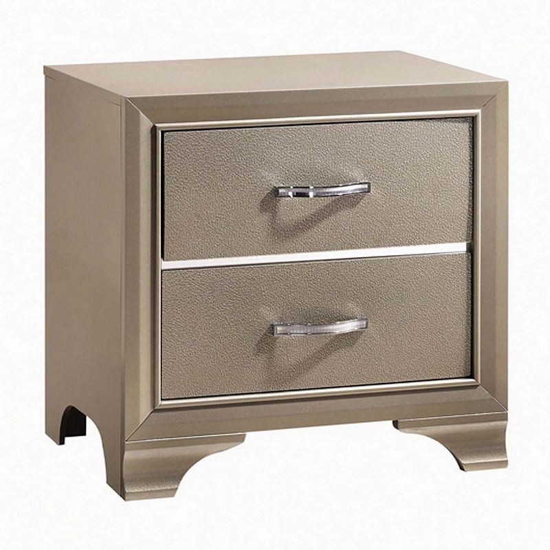 2 Drawers Contemporary Nightstand with Mirror Accents and Metal Pull，Silver