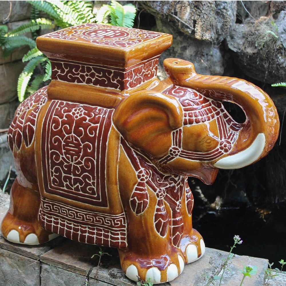 International Caravan Large Porcelain Elephant Stool