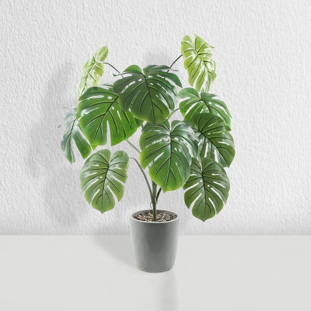 Artificial Monstera Plant In Cement Pot， Indoor Artificial Plant For Home Decor