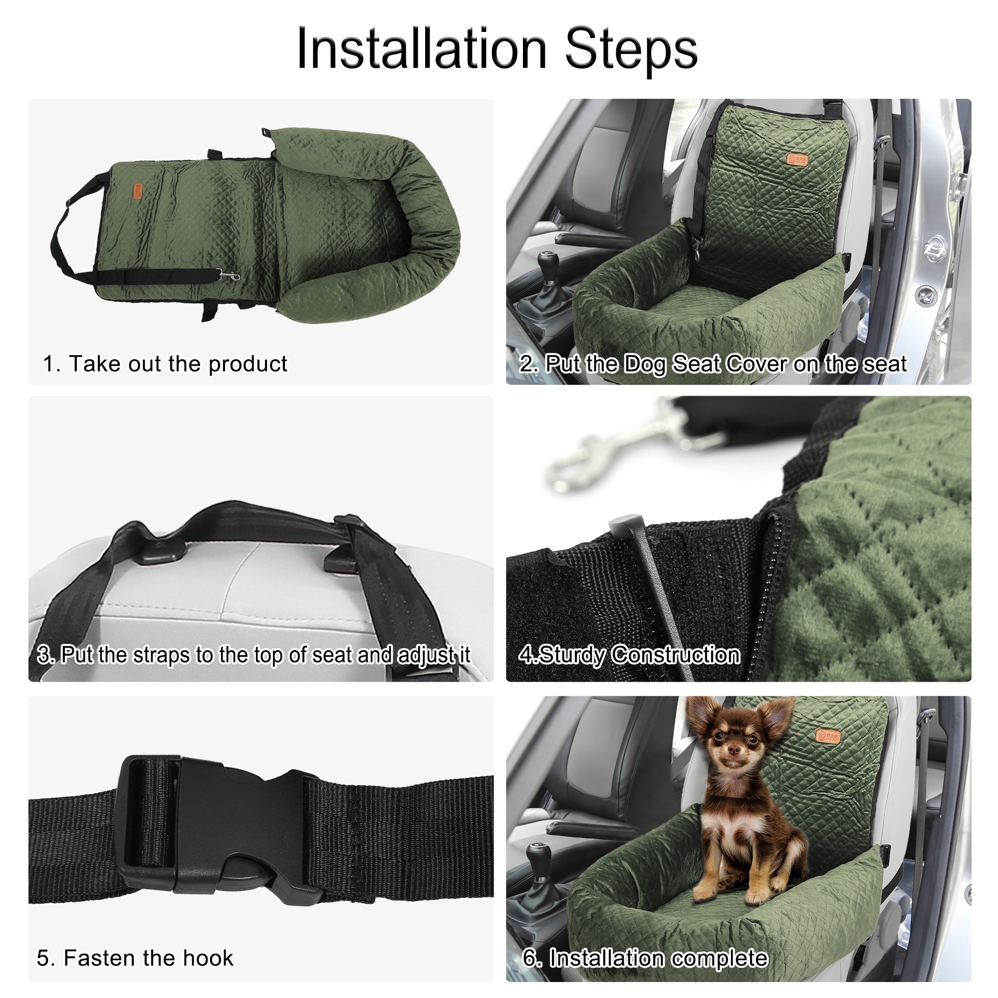 Unique Bargains Dog Car Seat Booster Seat Adjustable Straps for Medium Small Sized Puppy Cat Pets Travel Bed Green