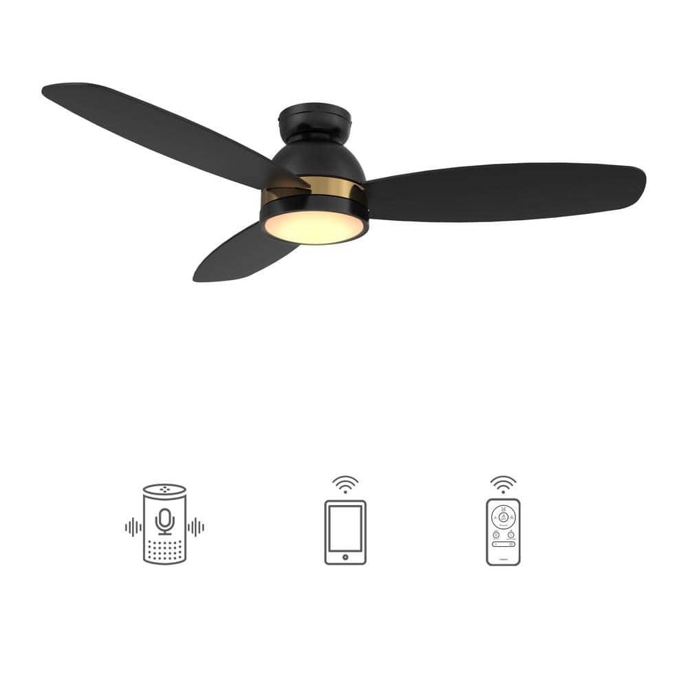 CARRO Biscay 52 in Integrated LED IndoorOutdoor Black Smart Ceiling Fan with Light and Remote Works with AlexaGoogle Home