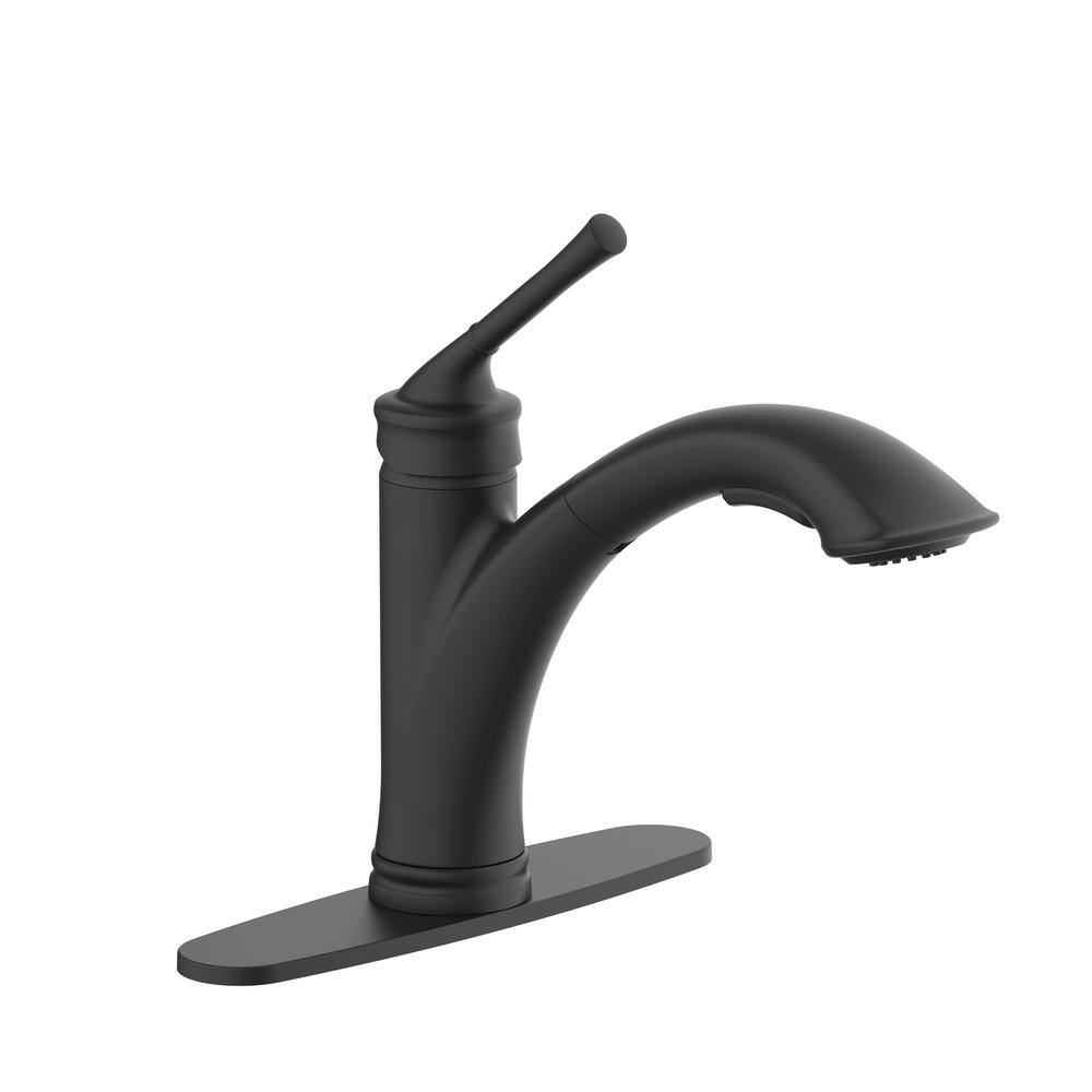 Glacier Bay Hemming Traditional Farm Single Handle Pull Out Sprayer Kitchen Faucet in Matte Black HDQFP3C0001BL