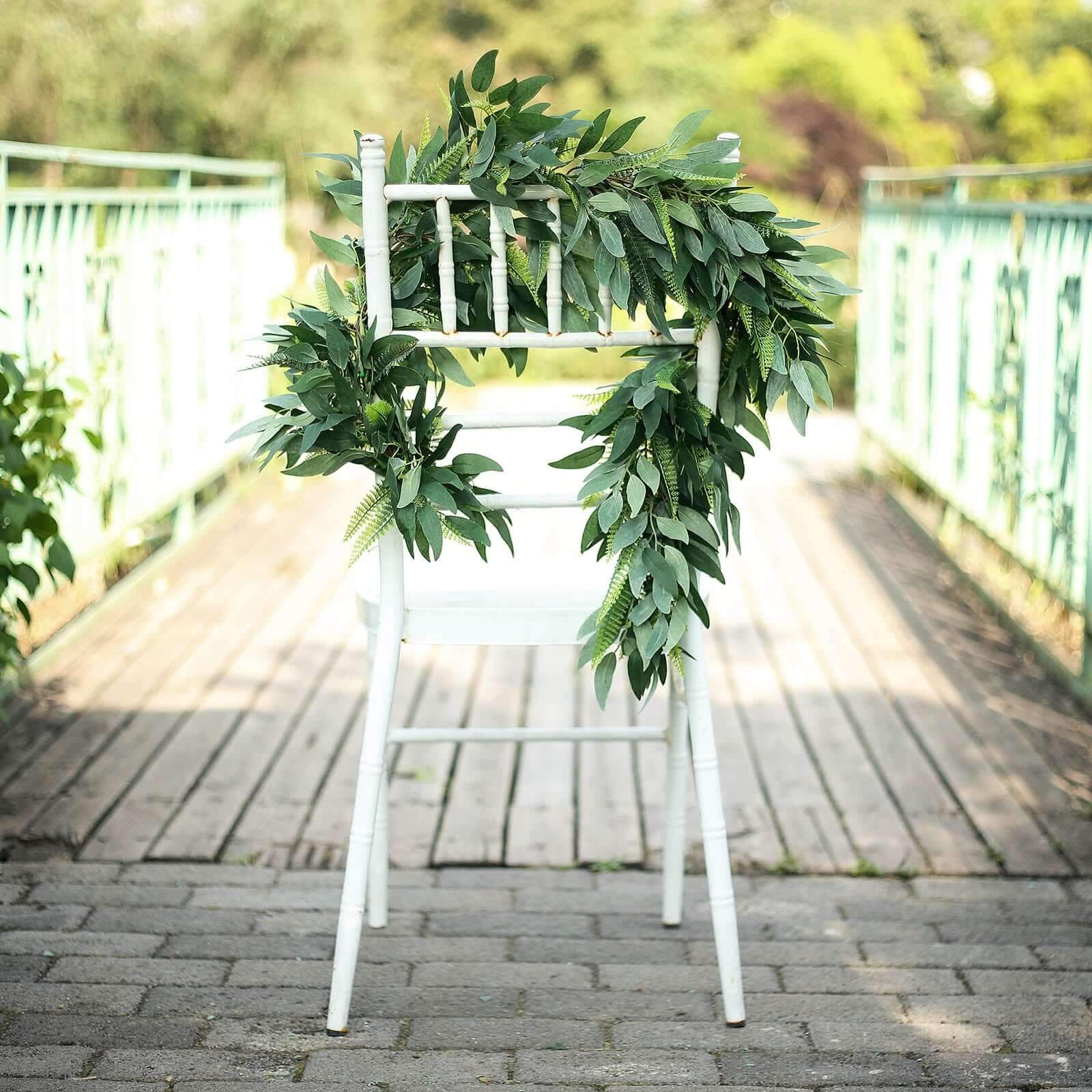 Real Touch Green Artificial Willow and Frond Leaves Garland Vine 4ft