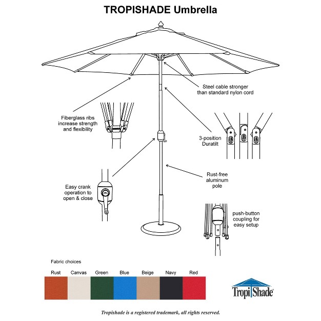 9 x27 X 9 x27 Round Crank Patio Umbrella Red Tropishade