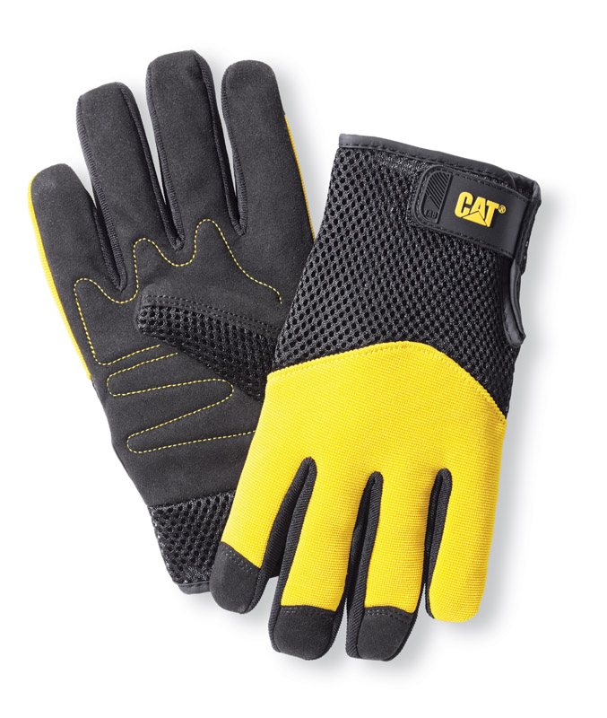 CAT Men\u0027s Indoor/Outdoor Padded Work Gloves Black/Yellow XL 1 pair