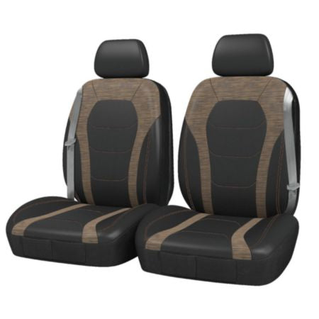 Autocraft SUV and Truck Seat Cover， Brown/Black Woodgrain Faux Leather， Luxury， Multi-pockets， Breathable， 2PK