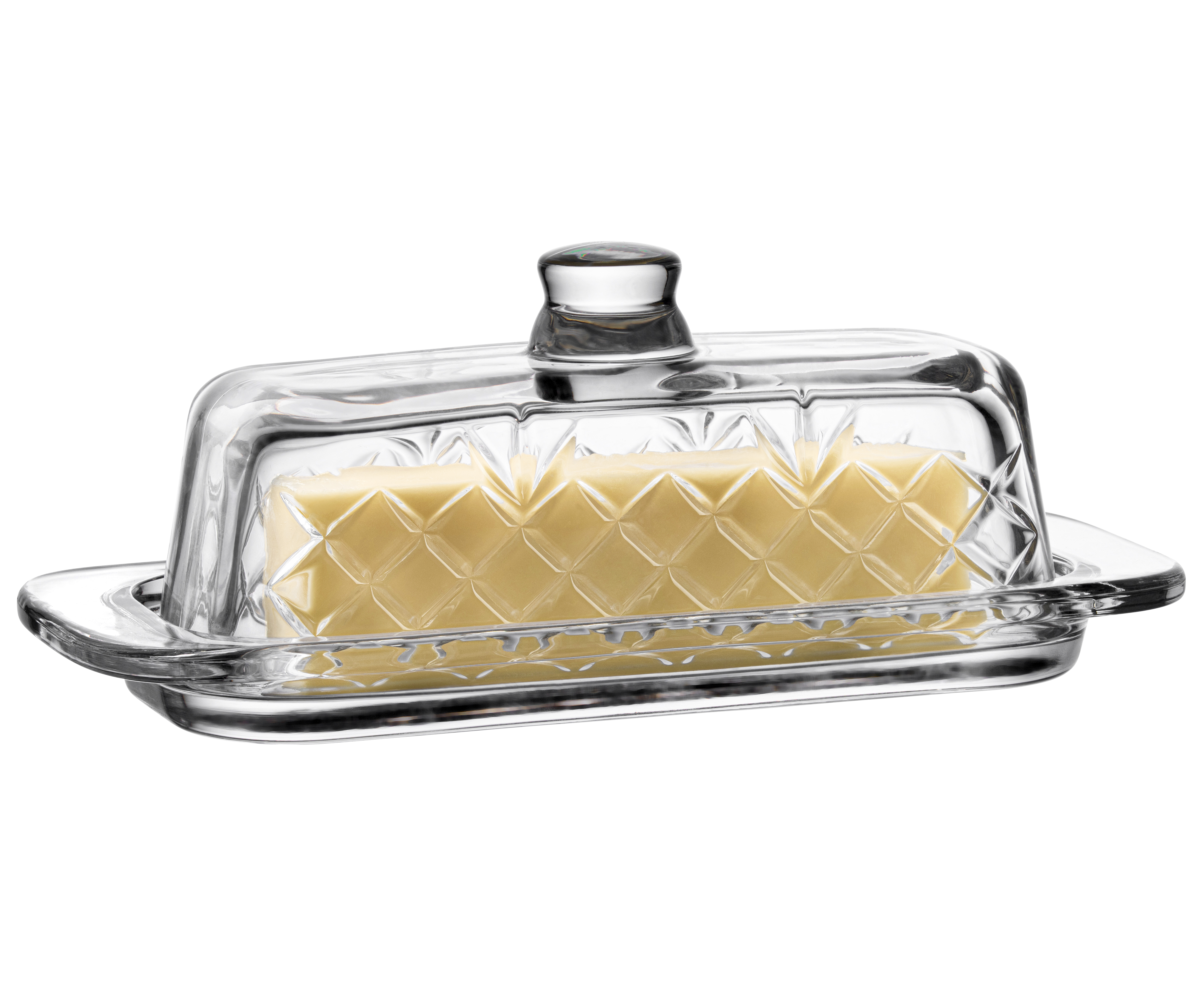 Royalty Art Glass Butter Dish with Lid， Single Stick Container with Handle Cover， Rustic Farmhouse or Vintage Boho Kitchen Accessory， Clear