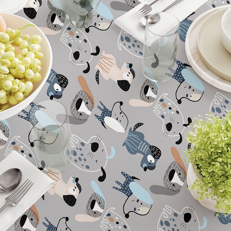 Square Tablecloth， 100% Polyester， 54x54， Cartoon Pets