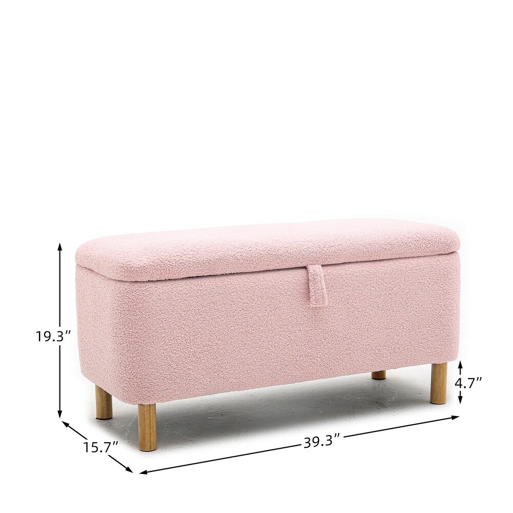 Storage Bench Boucle Fabric Upholstered Ottoman Indoor Entryway Bench with Wood Legs for Bedroom End of Bed Entryway