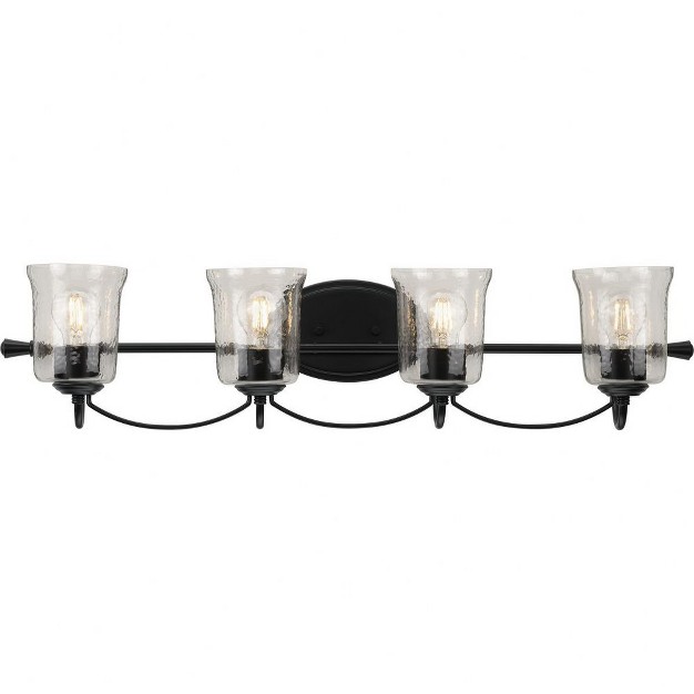 Progress Lighting Bowman 4 light Bath Wall Light Matte Black Clear Glass Shades