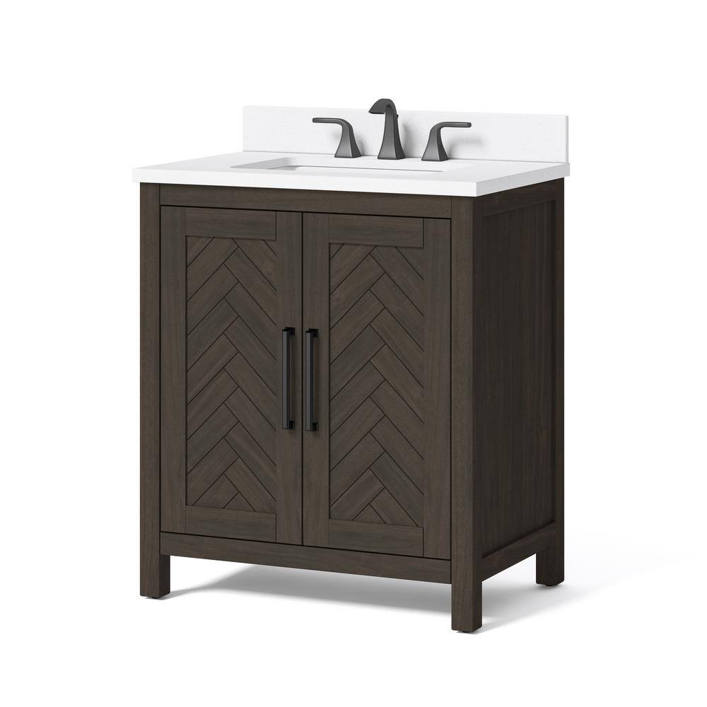 Home Decorators Collection Leary 30 in. W x 34.5 in. H Bath Vanity in Dark Brown with Engineered Stone Vanity Top in White with White Basin HDC30HRV