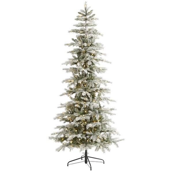 7.5' Slim Flocked Nova Scotia Spruce Christmas Tree with 450 LED