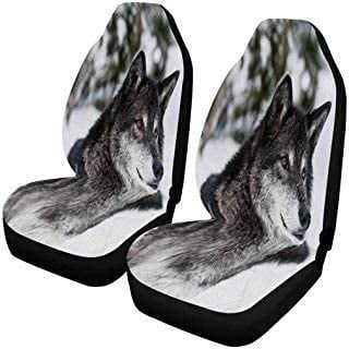 FMSHPON Set of 2 Car Seat Covers Wolf Universal Auto Front Seats Protector Fits for Car，SUV Sedan，Truck