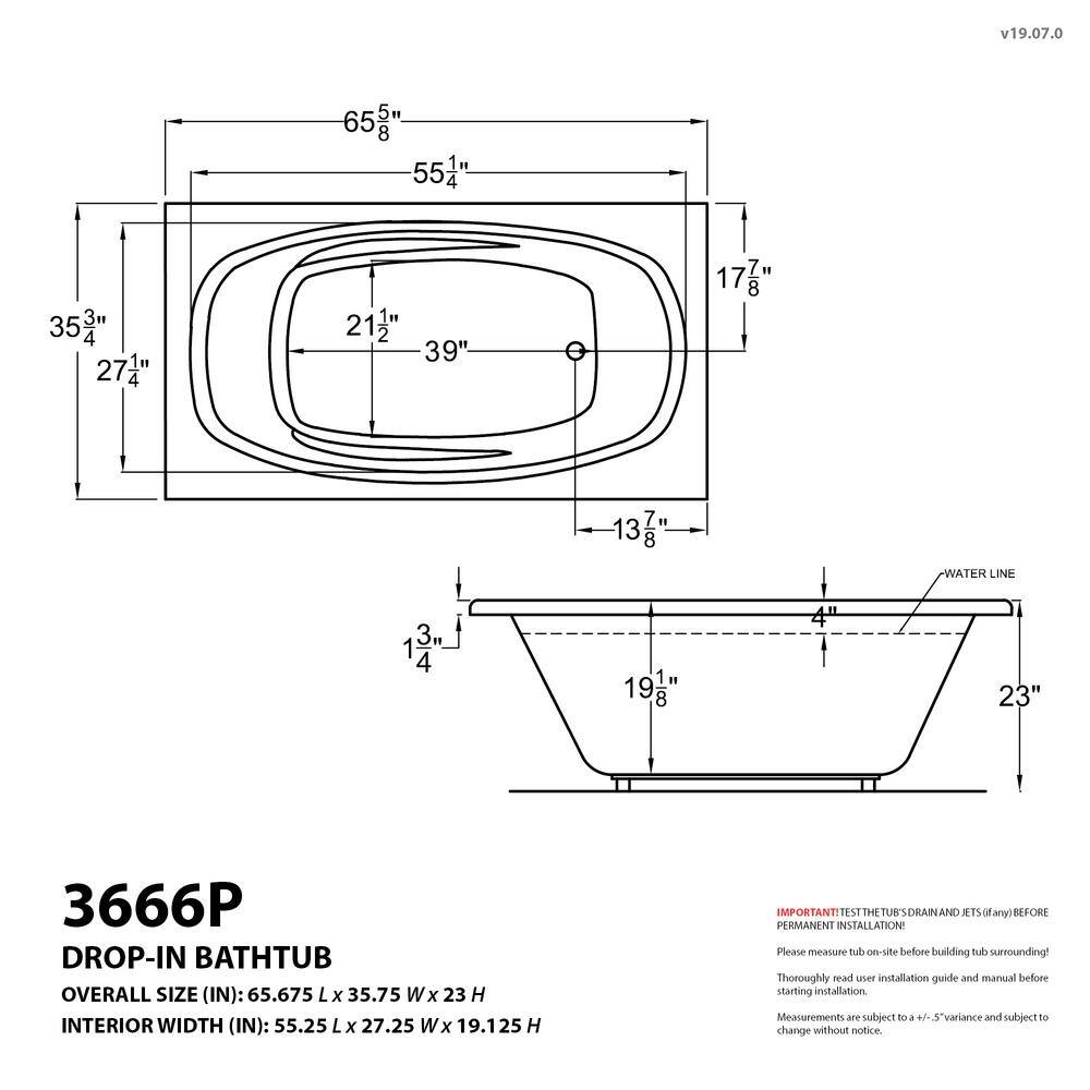 Universal Tubs Tiger's Eye 5.5 ft. Rectangular Drop-in Air Bath Tub in White HD3666PAL