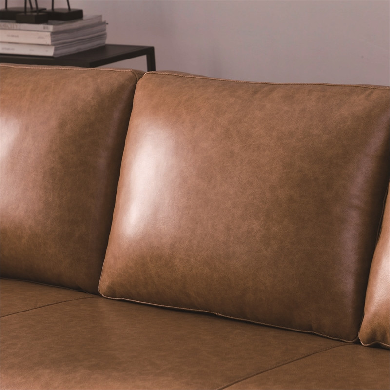 Maklaine 20 quotModern Leather Upholstered Fitted Back Sofa in Caramel   Midcentury   Sofas   by Homesquare  Houzz