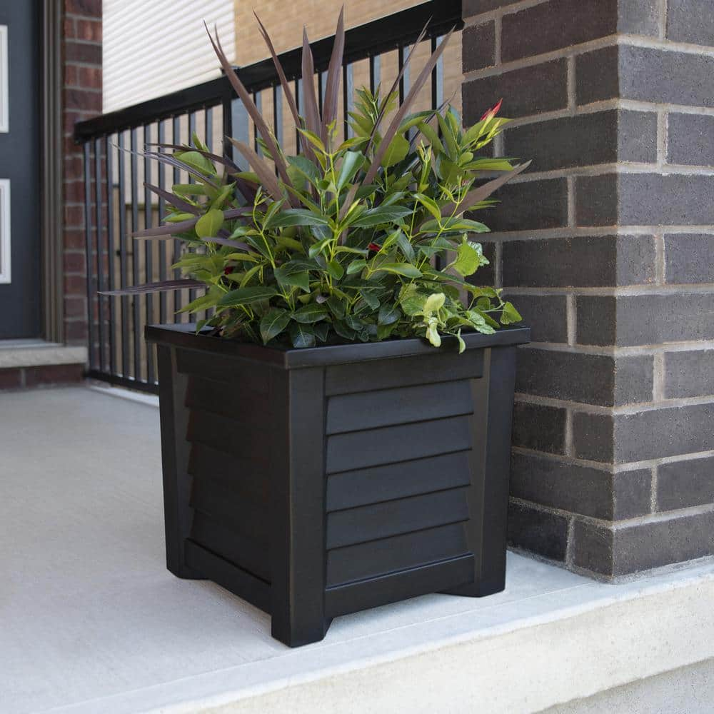 Mayne Lakeland 16 in. Square Self-Watering Black Polyethylene Planter 5866-B