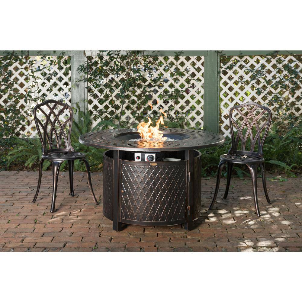 Fire Sense Verona 42 in. x 24 in. Round Aluminum LPG Fire Pit Table in Antique Bronze with Vinyl Cover 62695