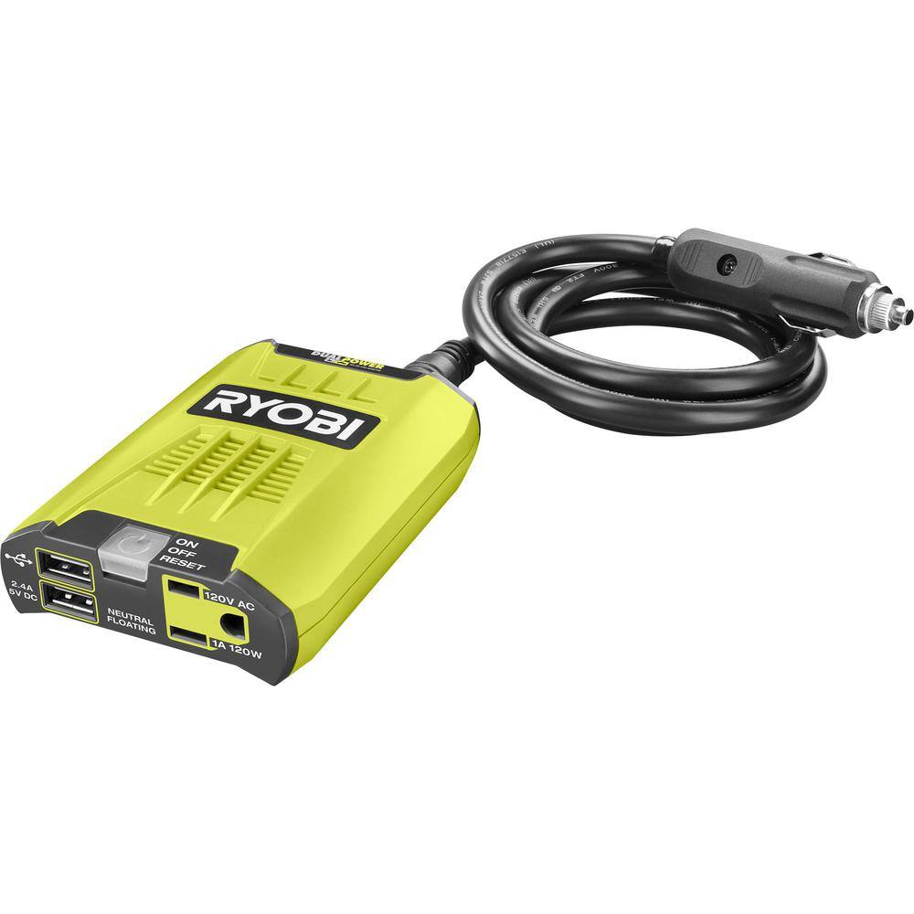 RYOBI ONE+ 18V 120-Watt 12V Automotive Power Inverter with Dual USB Ports RYi120A