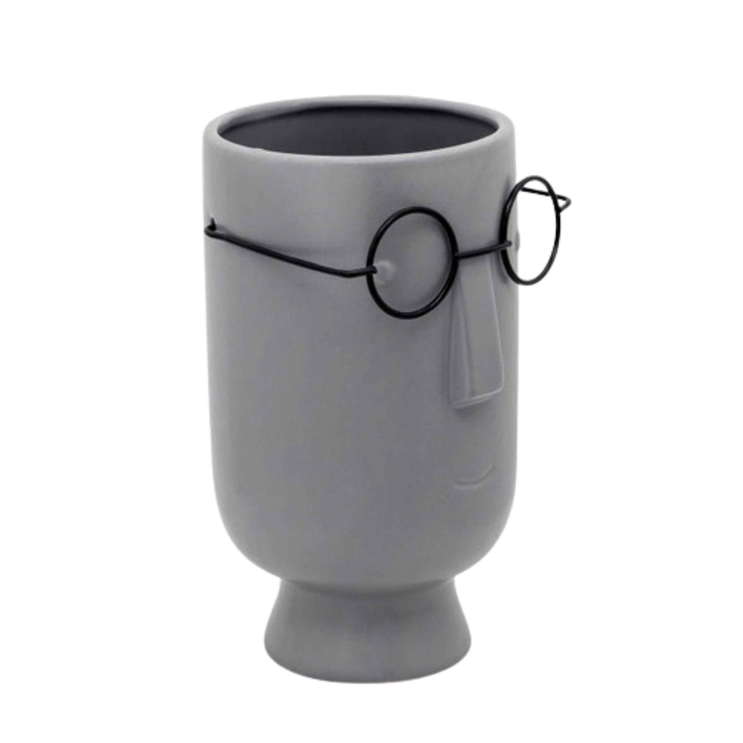 Face With Glasses Vase 22 Cm - Gray 15825-01