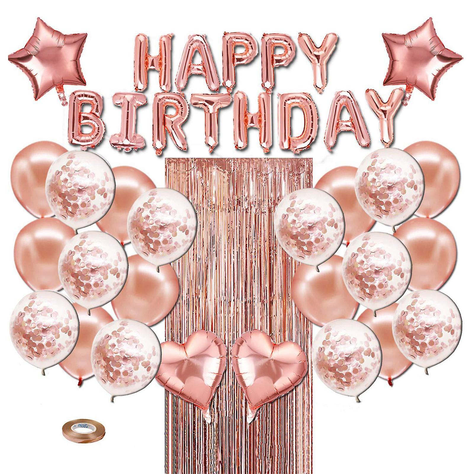 Rose Gold Rose Gold Birthday Party Decorations Set Girls Women Baby Birthday Party Supplies Happy Birthday Balloons Curtains For Baby Birthday Party D