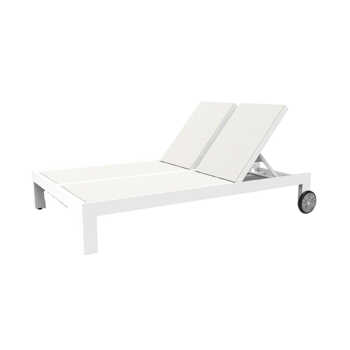 Sunset West Newport Aluminum Adjustable Patio Sling Double Chaise Lounge W/ Phifertex Frost Sling