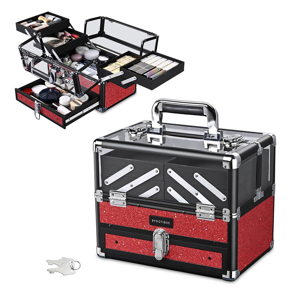 Byootique Sparkle Makeup Train Case 2-Tier Extendable Trays