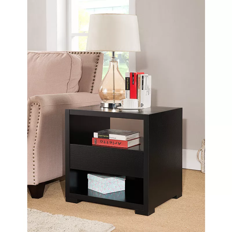 FC Design Faux Croc Black End Table with 4 Drawers and 4 Shelving Area