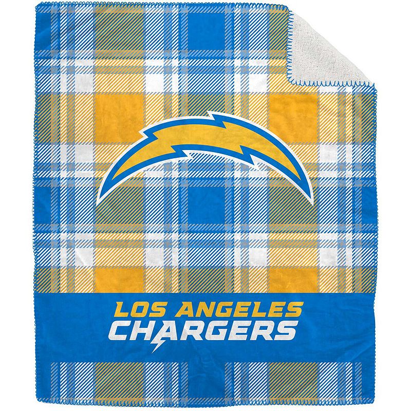 Pegasus Los Angeles Chargers 50 x 60 Plaid Flannel Sherpa Plush Blanket