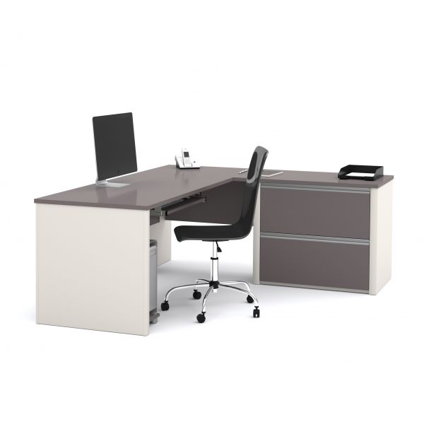 Bestar Connexion L-shaped workstation in Slate and Sandstone