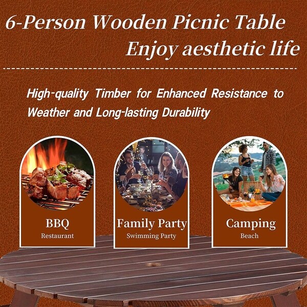 Outdoor round wooden picnic set with umbrella hole (6 persons/8 persons)