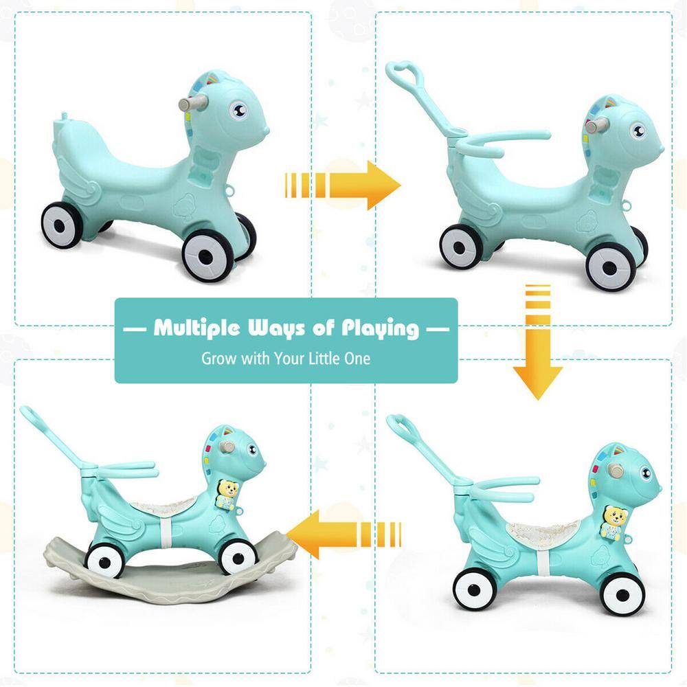 Gymax GYM05460 Baby Rocking Horse 4 in 1 Kids Ride On Toy Push Car with Music Indoor Outdoor Gift