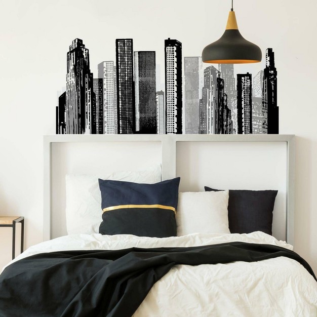 Cityscape Peel And Stick Giant Wall Decal Black Roommates