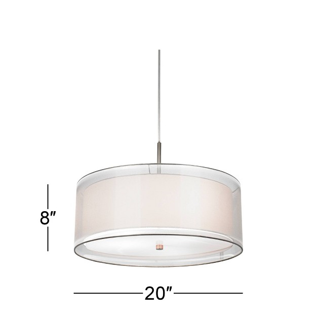 Wide Modern Organza Outer White Inner Shade 3 light Fixture For Dining Room Kitchen Island