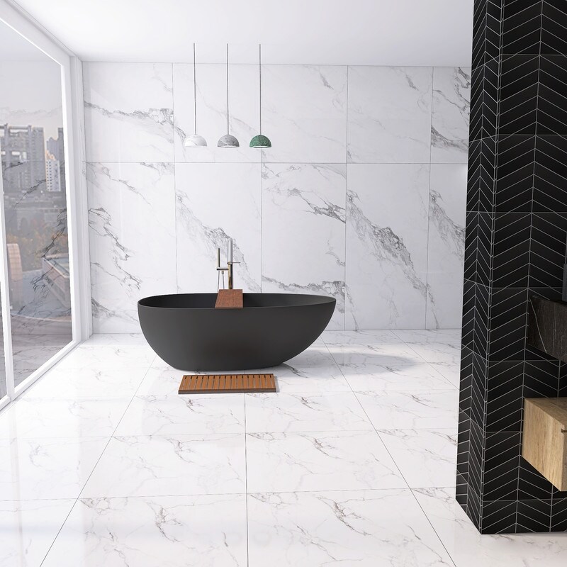 MEDUNJESS 67'' Freestanding Soaking Stone Resin Bathtub
