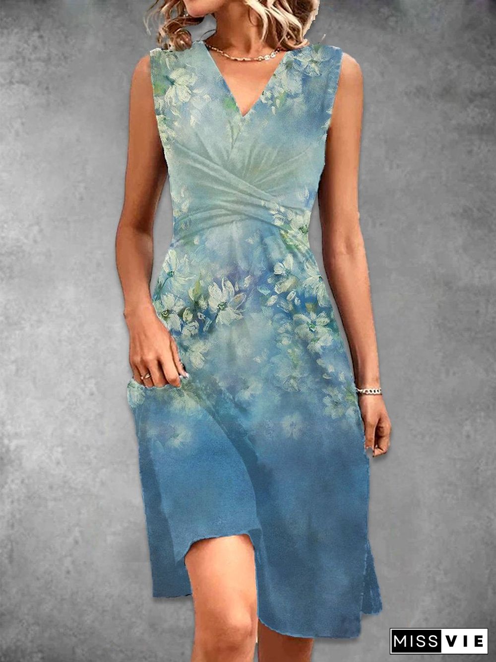 Floral Art Print Casual Elegant Dress