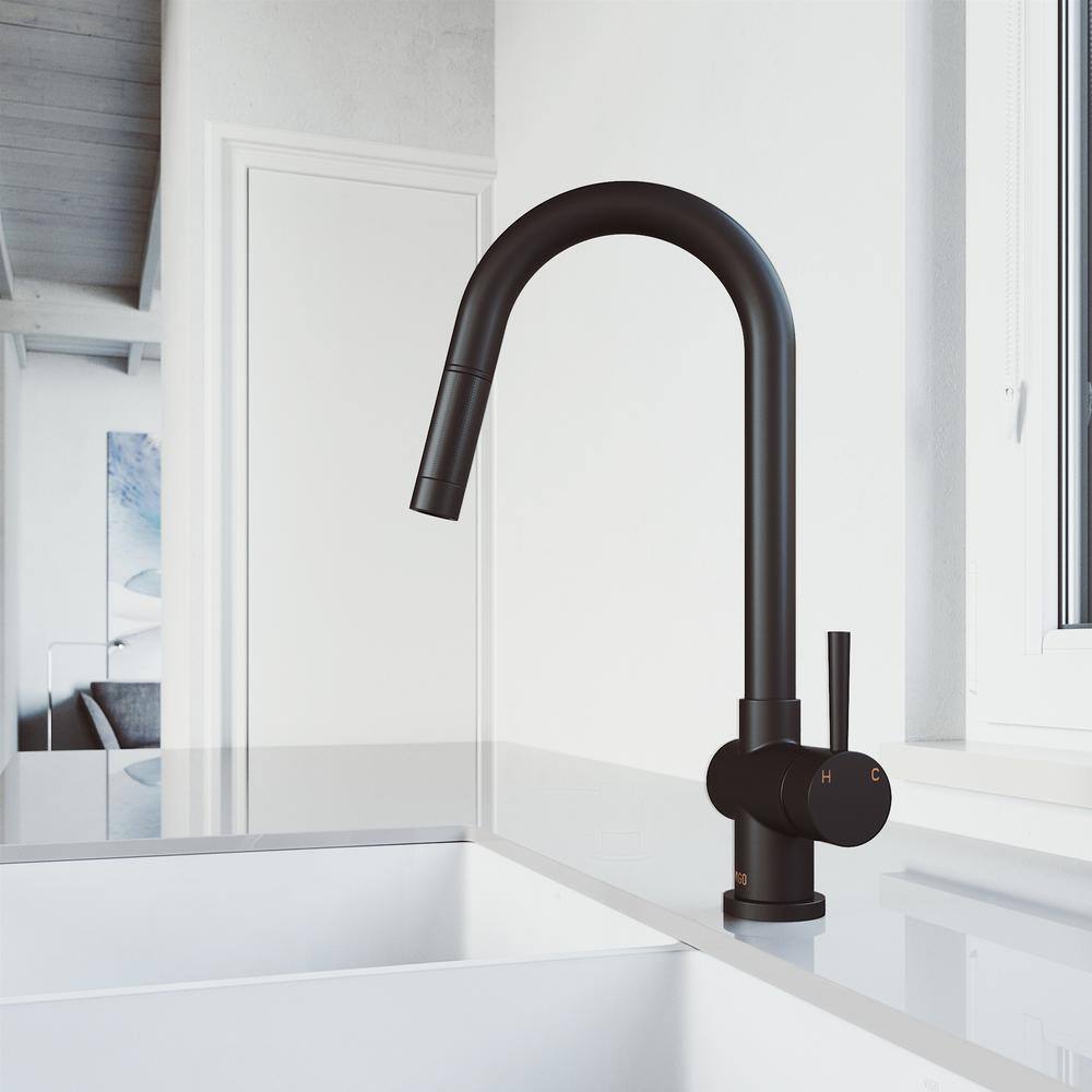 VIGO Gramercy Single Handle Pull-Down Spout Kitchen Faucet in Matte Black VG02008MB