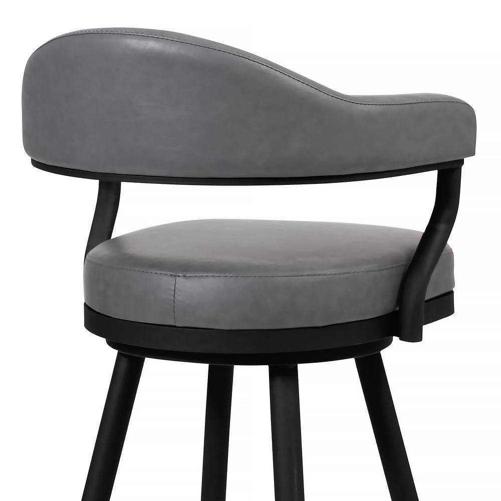 Armen Living Justin 42 in. Gray Black Powder Coated Metal Vintage Bar Stool with Faux Leather Seat LCJTBABLVG30