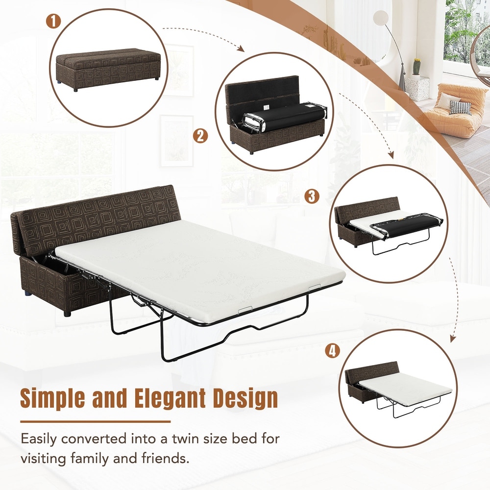 Full Size Folding Pull out Ottoman Sleeper Bed with Mattress Convertible Guest Bed  Linen Upholstered Sleeper Sofa