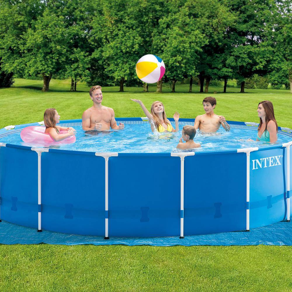 INTEX 15 ft. x 48 in. Metal Frame Above Ground Swimming Pool Set with Pump Cover Ladder 28241EH