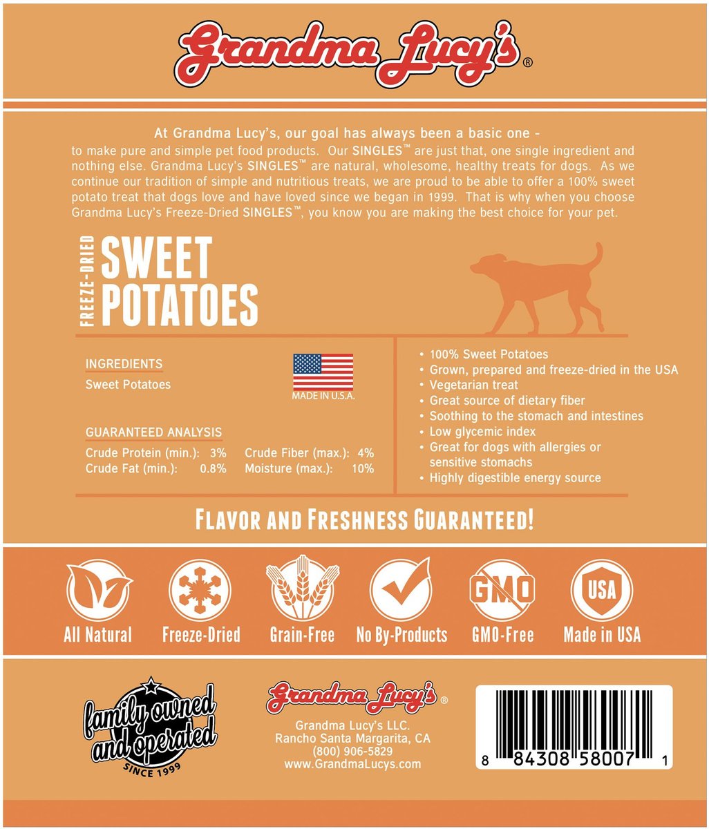 Grandma Lucy's Freeze-Dried Singles Sweet Potatoes Dog Treats