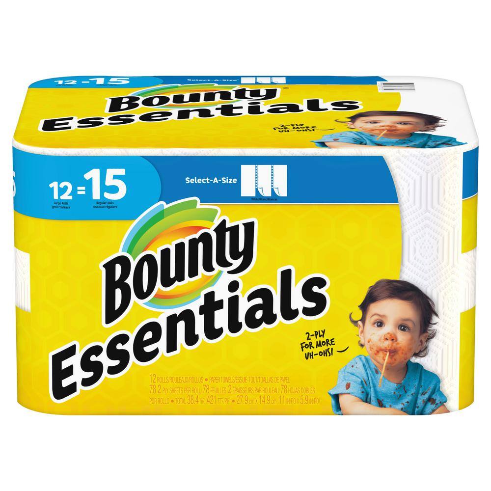 Bounty Essentials Select-A-Size White 2 Ply Paper Towel Roll (78-Sheets per Roll 12 Rolls per Pack) PGC75720