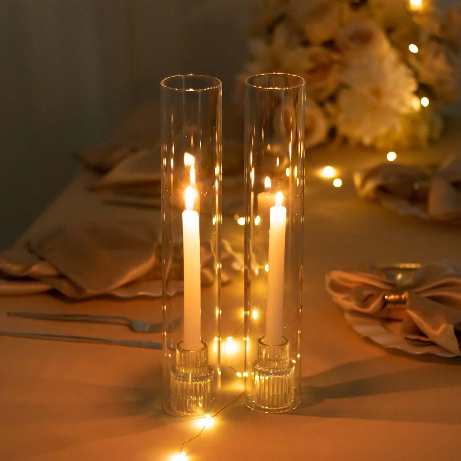 2 Pack Clear Glass Pillar Hurricane Candle Shades with 2.25