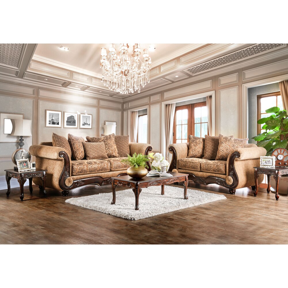 Ersa Traditional Gold Chenille Padded Loveseat by Furniture of America