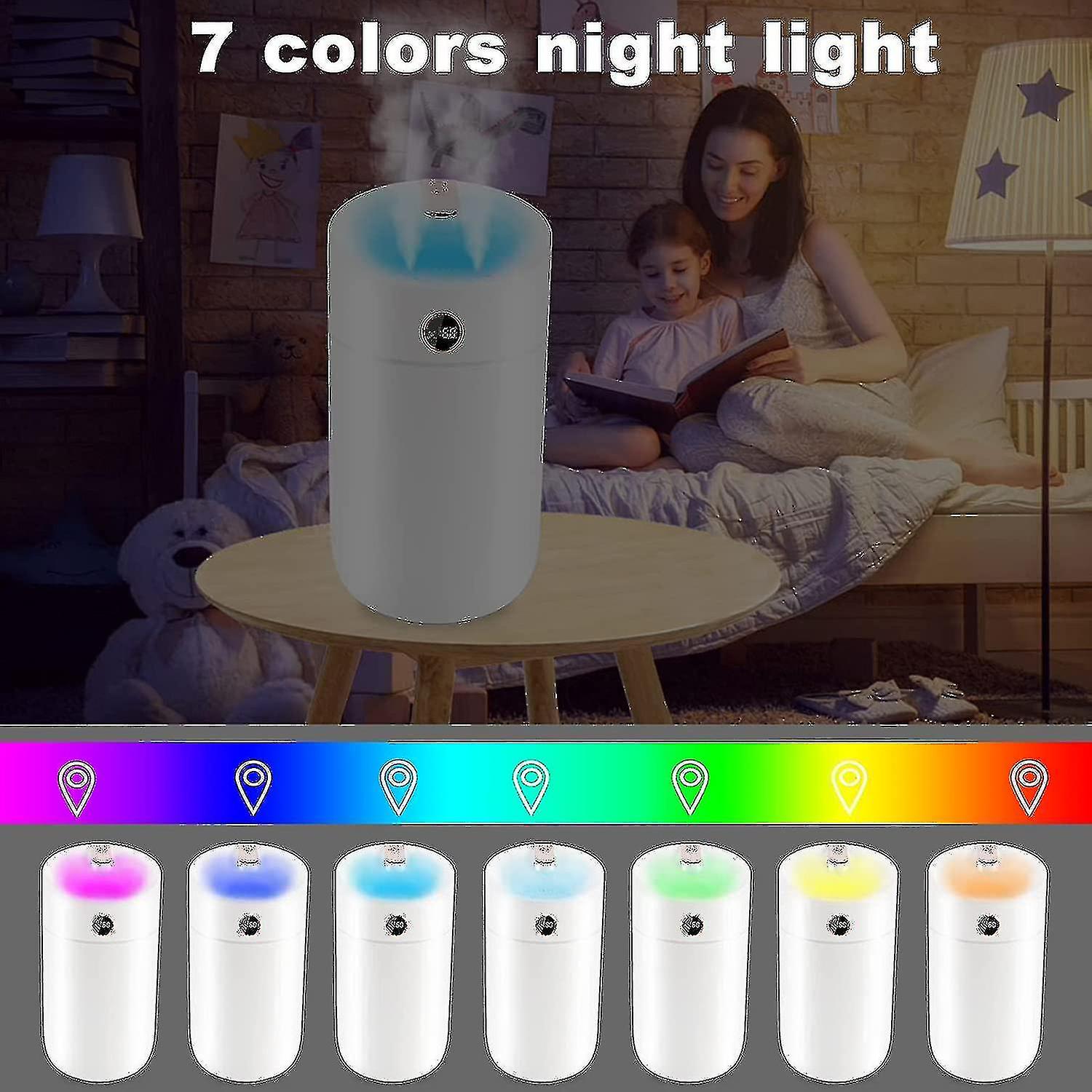 Cool Mist Humidifiers For Bedroom， Double Spray Humidifiers With 7-color Lights， 3l Humidifier For H