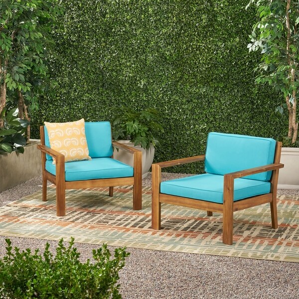 Santa Ana Outdoor Acacia Wood Club Chairs with Cushions (Set of 2) by Christopher Knight Home