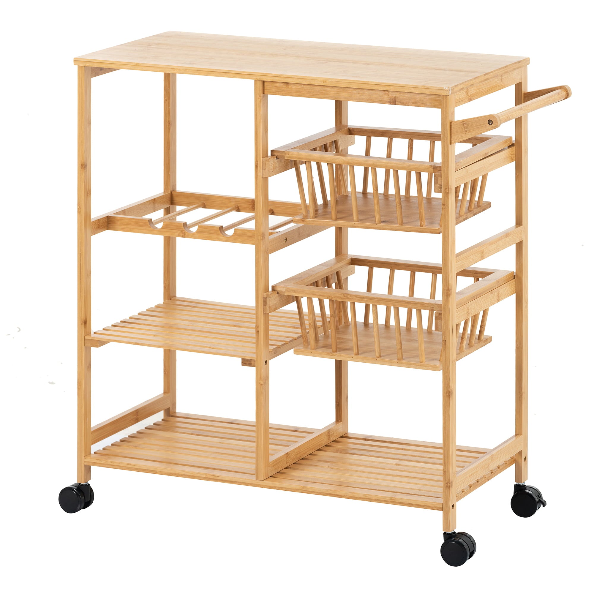 Bamboo Dining Cart, Kitchen Island Cart with Wood Tabletop