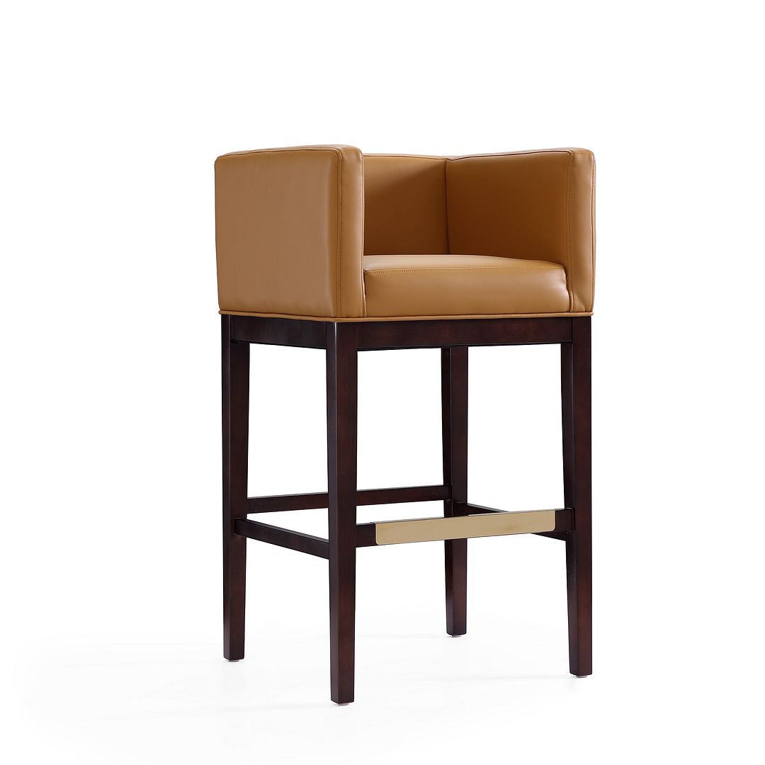 Manhattan Comfort Kingsley 38 in. Camel and Dark Walnut Beech Wood Barstool (Set of 2)