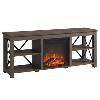 MeyerCross Sawyer 58 in. Alder Brown TV Stand with Log Fireplace Insert Fits TV's up to 65 in. TV1249